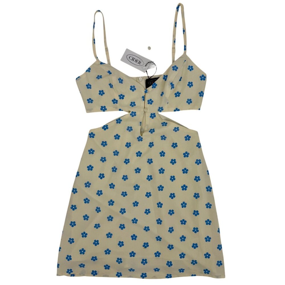 NWT Cider Floral Cutout & Keyhole Cream & Blue Boho Cottagecore Mini Dress - Picture 2 of 16